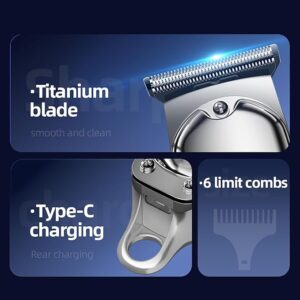 Reponic Beard Trimmer Body Shaver for Men - Rechargeable Wireless Haircut System with Self-Sharpening Blades