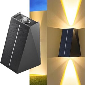 Solar Outdoor Wall Lights Up and Down 2 LED Outdoor Lamp Solar Wall Lights,IP65 Waterproof Patio Wall Light, Solar Exterior Lights for House Garage Garden (Warm White) Plastic