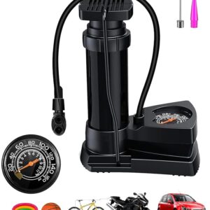 Foot Pump for Bicycle, Portable Air Pump for Car and Bike Tyre, High Pressure Manual Inflator for Football, Volleyball & Inflatables, Lightweight Durable Travel Friendly Easy to Use Design_Black
