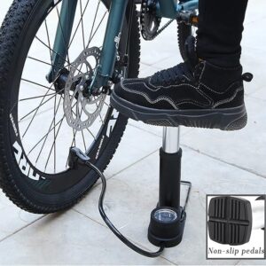 Foot Pump for Bicycle, Portable Air Pump for Car and Bike Tyre, High Pressure Manual Inflator for Football, Volleyball & Inflatables, Lightweight Durable Travel Friendly Easy to Use Design_Black