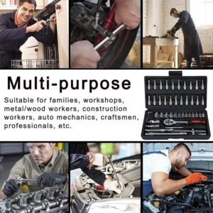 Tool Kit 46 Pcs Household | 1/4 Drive Socket Screwdriver Wrench Set for Bike, Car Repairs & More Spanner & Socket Set All Size Tool Kit Goti Pana Perfect for DIY Enthusiasts, Black