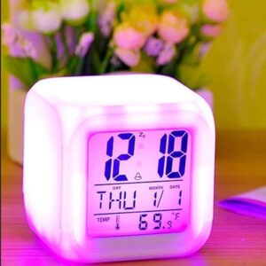Color Changing Multicolor Clock Digital LED Alarm Clock for Home Desk Night Table with Temperature/Day/Month/Date/Time/Alarm | Gift for Brother, Sister (Color Changing Clock)