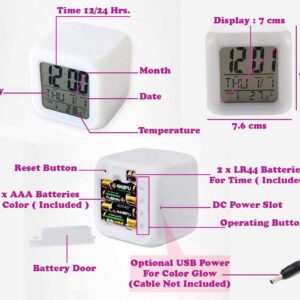 Color Changing Multicolor Clock Digital LED Alarm Clock for Home Desk Night Table with Temperature/Day/Month/Date/Time/Alarm | Gift for Brother, Sister (Color Changing Clock)