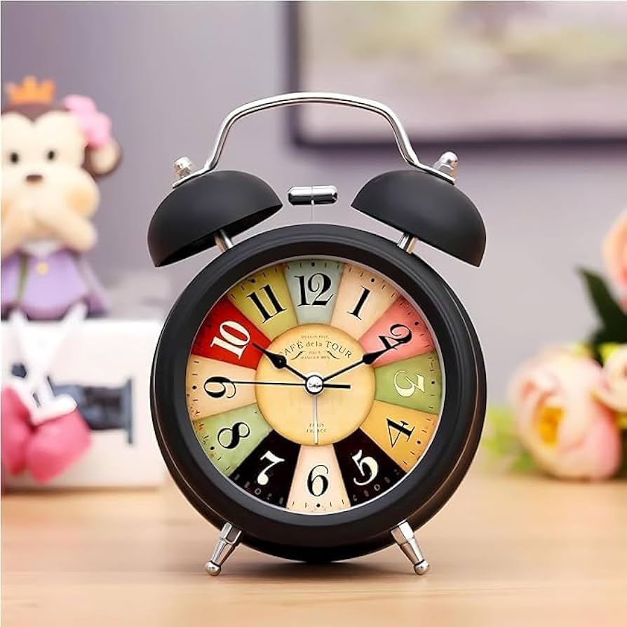 Twin Bell Alarm Clock, Battery Operated with Night Backlight & Silent Movement for Bedroom & Office (Black)