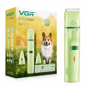 VGR V-219 Professional Pet Grooming Kit for Dogs & Cats | 3-in-1 Pet Hair Clipper, Detail Trimmer & Nail Grinder | 150 Min Runtime | 600mAh Lithium Battery | Ceramic Blade | USB Type-C Charging | Low Noise | 4 Guide Combs