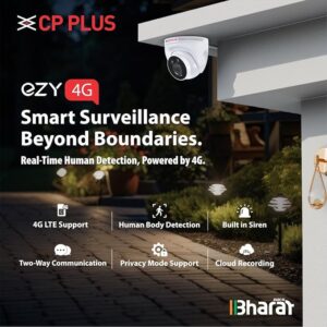 CP PLUS 3MP 4G Full HD Smart CCTV Camera for Home Outdoor | CTC Cyber Secure Tech | Night Vision | Human Detection | 2-Way Audio View & Talk | H.265 | Micro SD Card 256GB | Alexa & OK Google | EZ-M32T