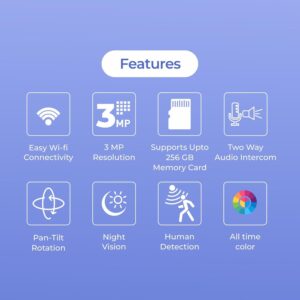 Trueview 3MP Wi-Fi Robot Camera | BIS-ER (STQC Certified) WiFi CCTV Camera | All Time Color Night Vision | Pan Tilt | Smart Tracking | 2-Way Audio | Memory Card & Cloud